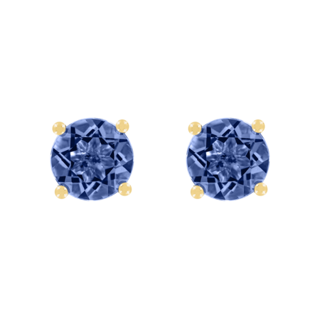 Ohrstecker 4-Krappen Tansanit blau in Gelbgold