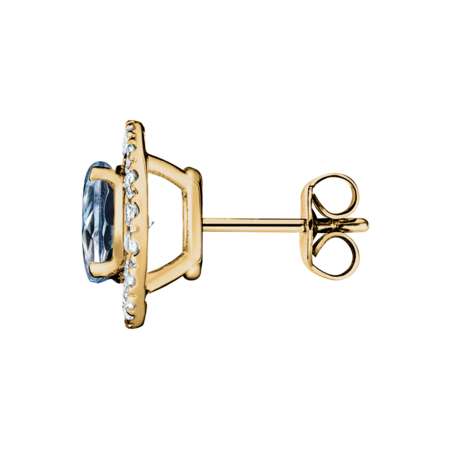 Ohrstecker Halo Aquamarin blau in Gelbgold