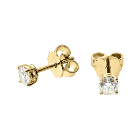 Diamond Stud Earrings 4 Prongs, 0.75 Carat each in Yellow Gold