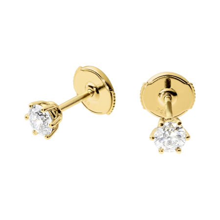 Diamond Stud Earrings 6 Prongs in Yellow Gold