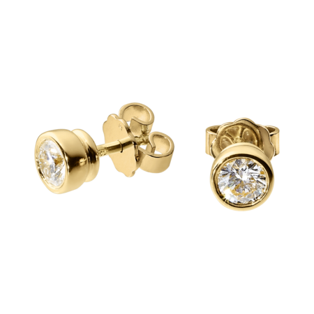 Diamond stud earrings bezel setting 0.24 carats each in Yellow Gold