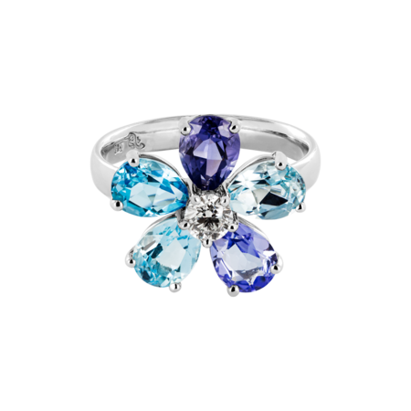 Flowers Ring blue in White Gold