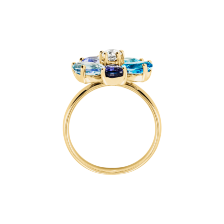 Flowers Ring blue in Yellow Gold