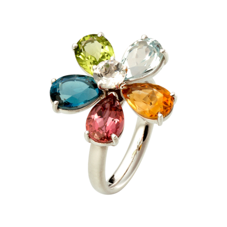 Flowers Ring in White Gold