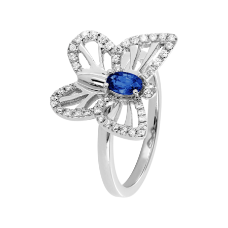 Papillon Ring Sapphire blue in White Gold