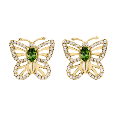 Papillon Stud Earrings Tourmaline green in Yellow Gold