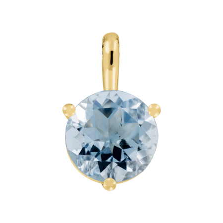 Pendant 3 Prongs Aquamarine blue in Yellow Gold