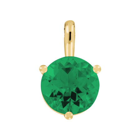 Pendant 3 Prongs Emerald green in Yellow Gold