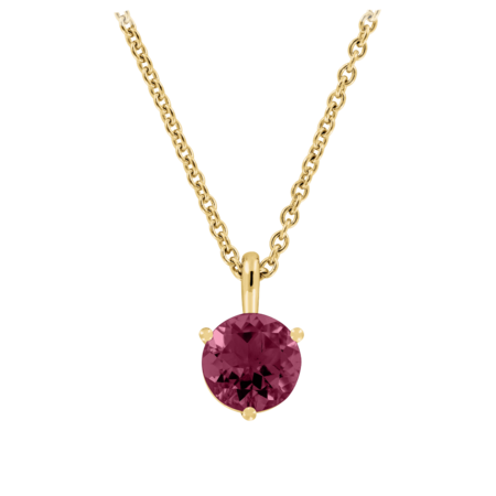 Pendant 3 Prongs Rhodolite red in Yellow Gold