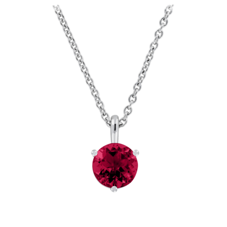 Pendant 3 Prongs Ruby red in White Gold