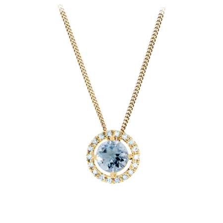 Pendant Halo Aquamarine blue in Yellow Gold