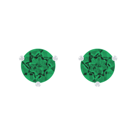 Stud Earrings 3 Prongs Emerald green in Platinum