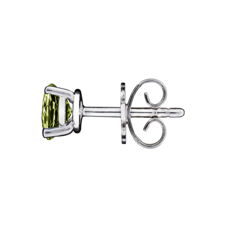 Stud Earrings 3 Prongs Peridot green in Platinum