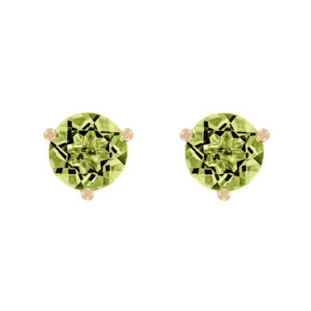 Stud Earrings 3 Prongs Peridot green in Rose Gold