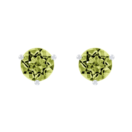 Stud Earrings 3 Prongs Peridot green in White Gold