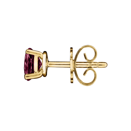 Stud Earrings 3 Prongs Rhodolite red in Yellow Gold