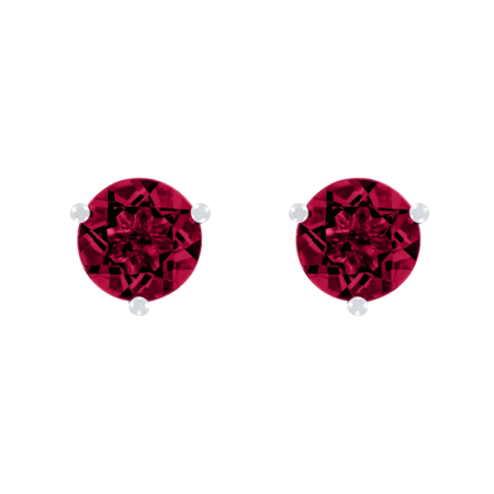 Stud Earrings 3 Prongs Ruby red in White Gold