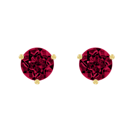 Stud Earrings 3 Prongs Ruby red in Yellow Gold