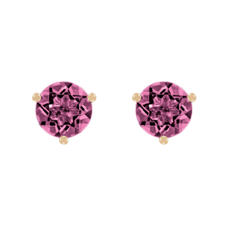 Stud Earrings 3 Prongs Tourmaline pink in Rose Gold