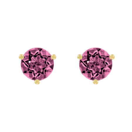 Stud Earrings 3 Prongs Tourmaline pink in Yellow Gold