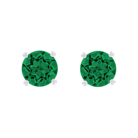Stud Earrings 4 Prongs Emerald green in Platinum