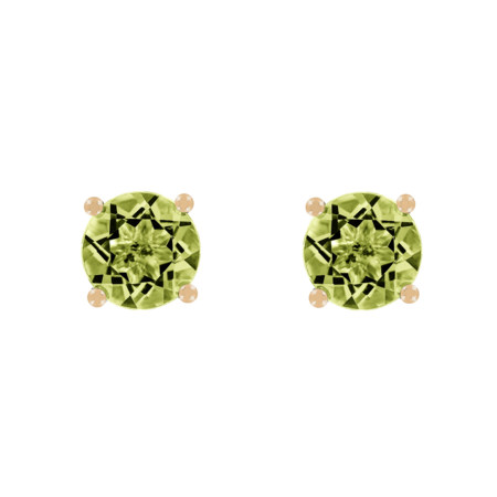 Stud Earrings 4 Prongs Peridot green in Rose Gold