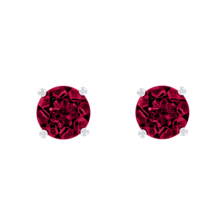 Stud Earrings 4 Prongs Ruby red in White Gold