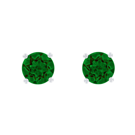 Stud Earrings 4 Prongs Tourmaline green in White Gold