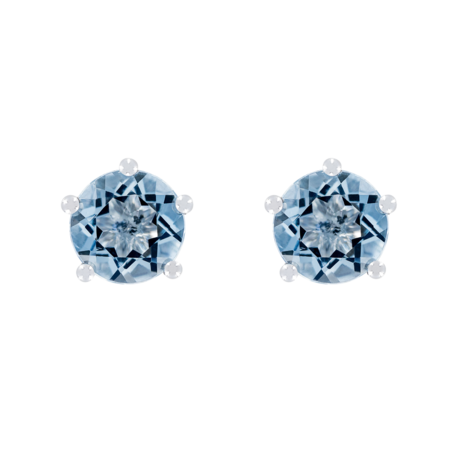 Stud Earrings 5 Prongs Aquamarine blue in White Gold