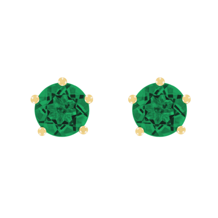 Stud Earrings 5 Prongs Emerald green in Yellow Gold