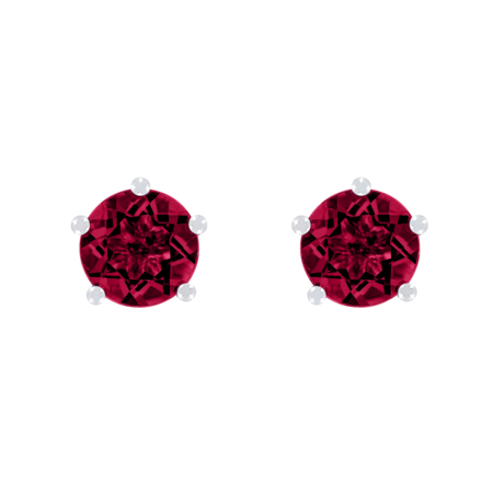 Stud Earrings 5 Prongs Ruby red in Platinum