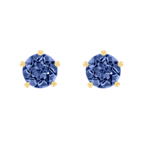 Stud Earrings 5 Prongs Tanzanite blue in Yellow Gold