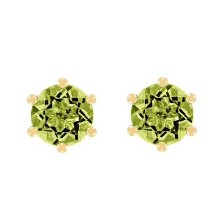 Stud Earrings 6 Prongs Peridot green in Yellow Gold