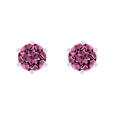 Stud Earrings 6 Prongs Tourmaline pink in White Gold
