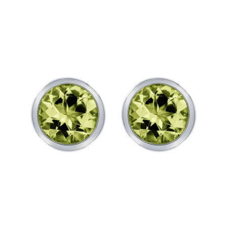 Stud Earrings Bezel Peridot green in Platinum