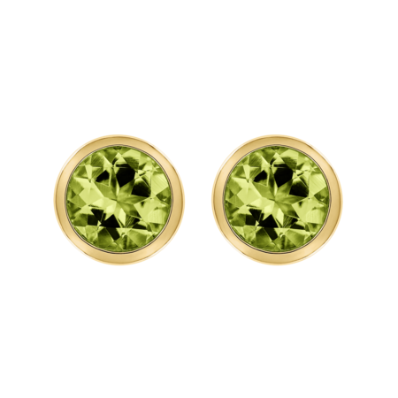 Stud Earrings Bezel Peridot green in Yellow Gold