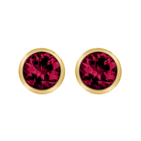 Stud Earrings Bezel Ruby red in Yellow Gold