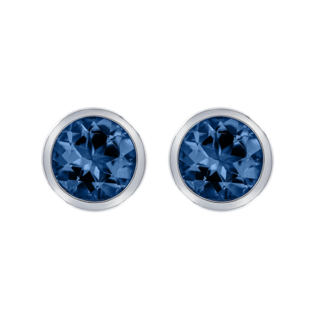Stud Earrings Bezel Sapphire blue in Platinum