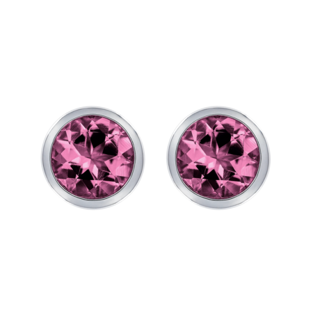 Stud Earrings Bezel Tourmaline pink in Platinum