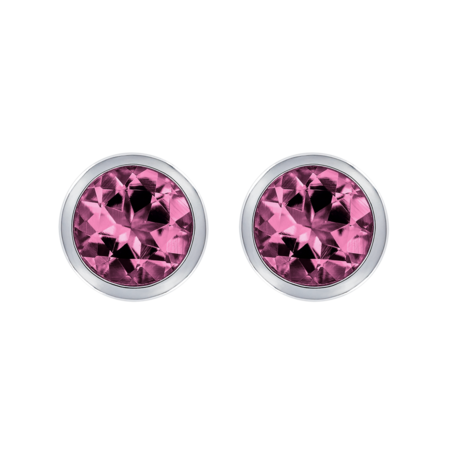 Stud Earrings Bezel Tourmaline pink in White Gold