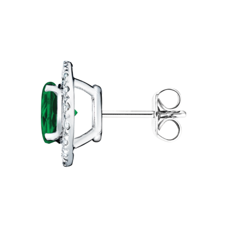 Stud Earrings Halo Emerald green in Platinum