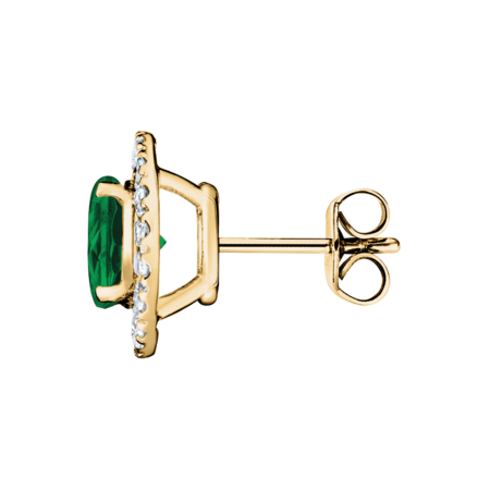 Stud Earrings Halo Emerald green in Yellow Gold