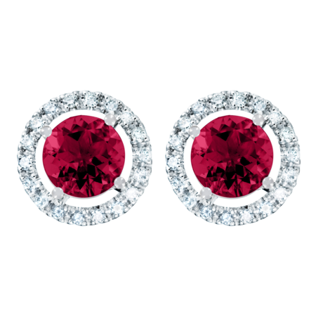 Stud Earrings Halo Ruby red in Platinum