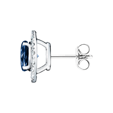 Stud Earrings Halo Sapphire blue in Platinum