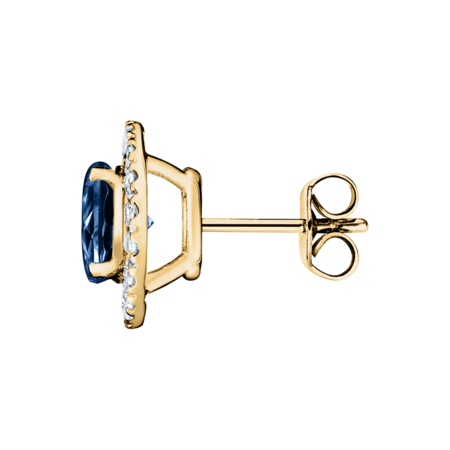 Stud Earrings Halo Sapphire blue in Yellow Gold