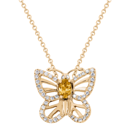 Collier Papillon Citrine in Or rose