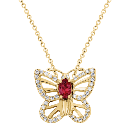Collier Papillon Rubis in Or jaune