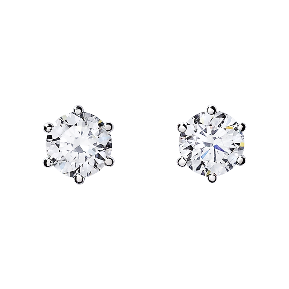 Diamond Stud Earrings 6 Prongs in Platinum