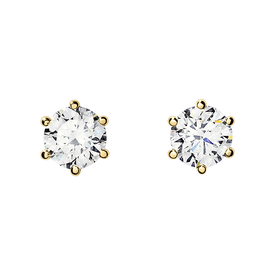 Diamond Stud Earrings 6 Prongs in Yellow Gold