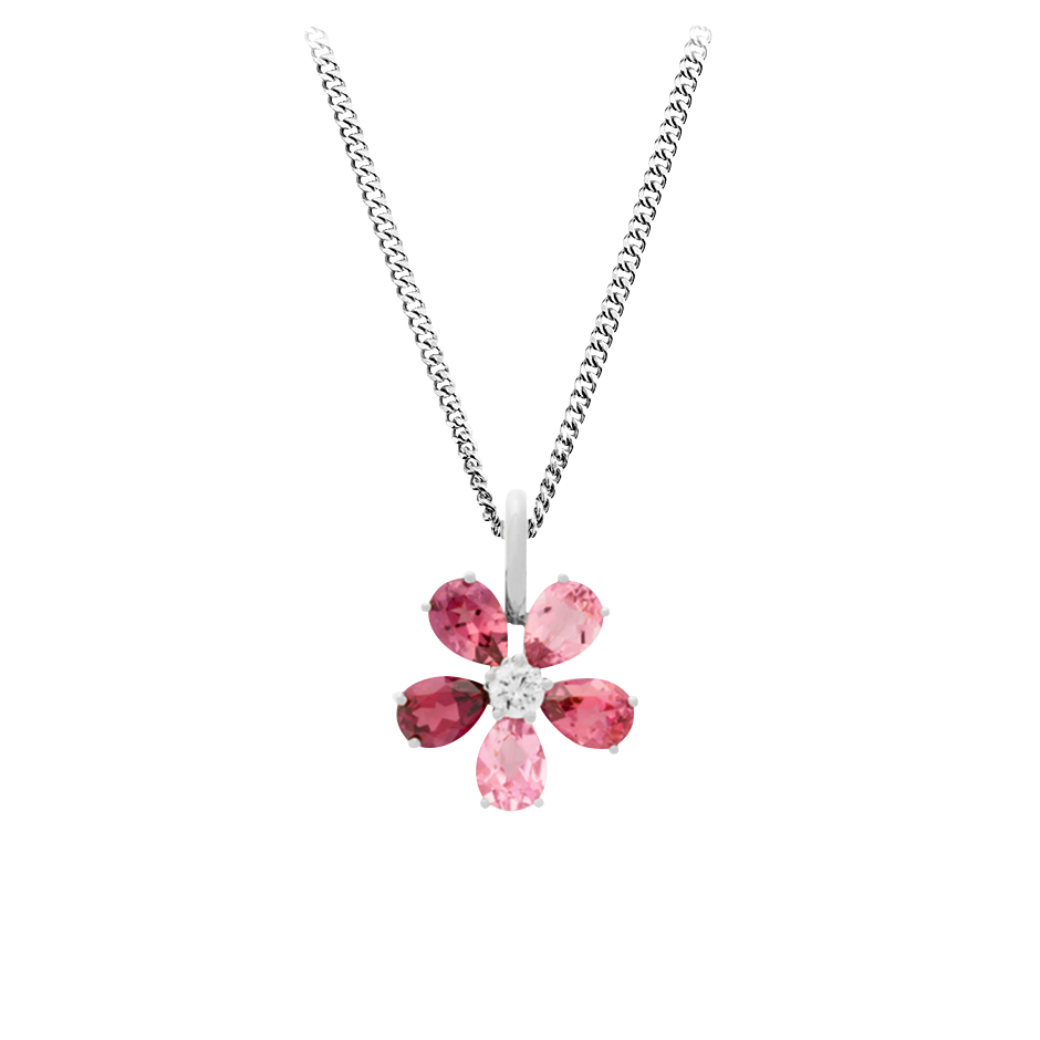 Flowers Pendant Tourmaline in White Gold